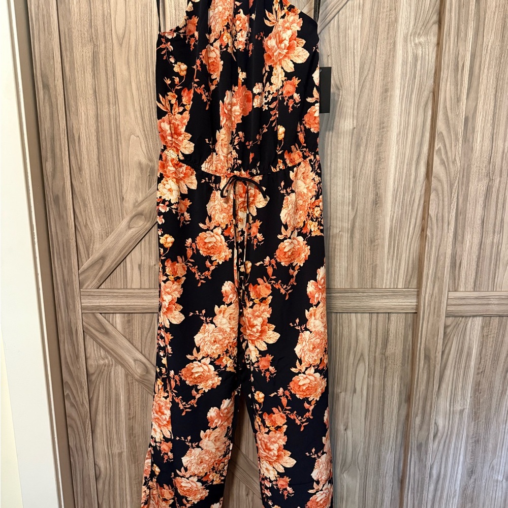 Enfocus Studio Black and Orange Floral Jumpsuit